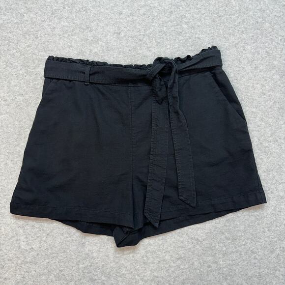 LC Lauren Conrad Paperbag Shorts WMNS Large Black Belted High Rise Cotton Blend - Picture 1 of 9